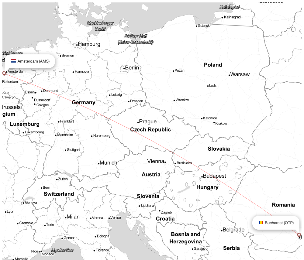 Flight map for KLM1373 KL1373