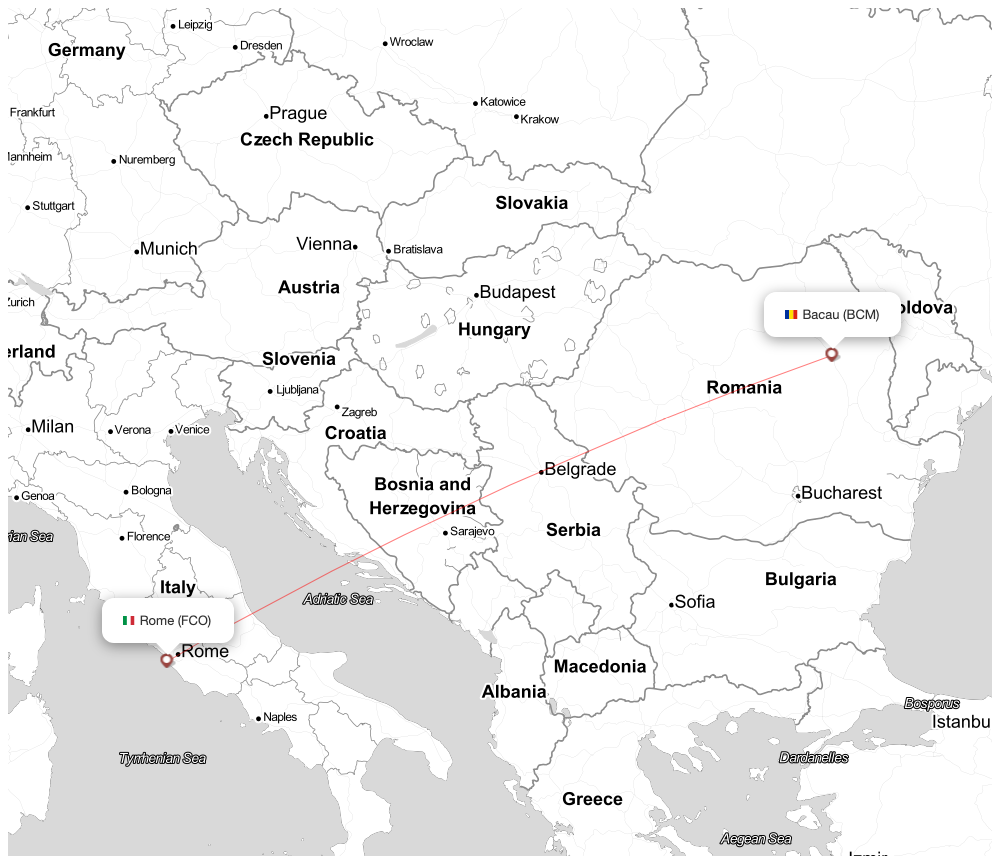 Flight map for BCM-FCO