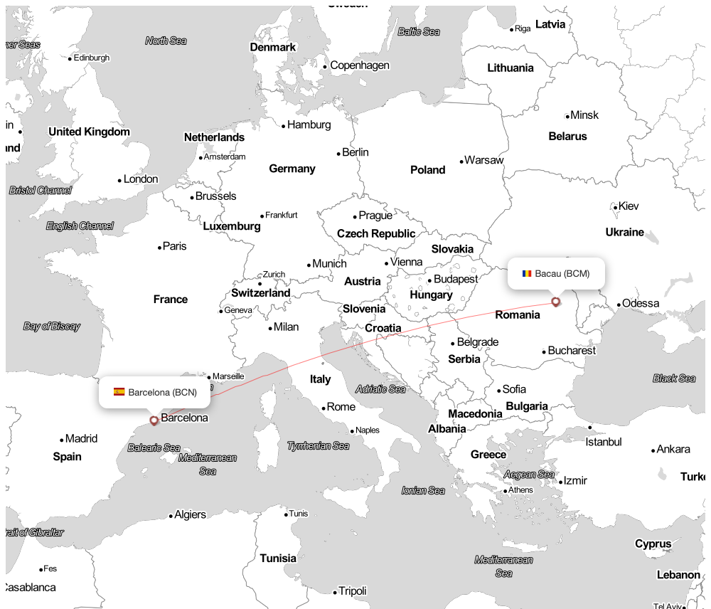 Flight map for DNA412 DN412