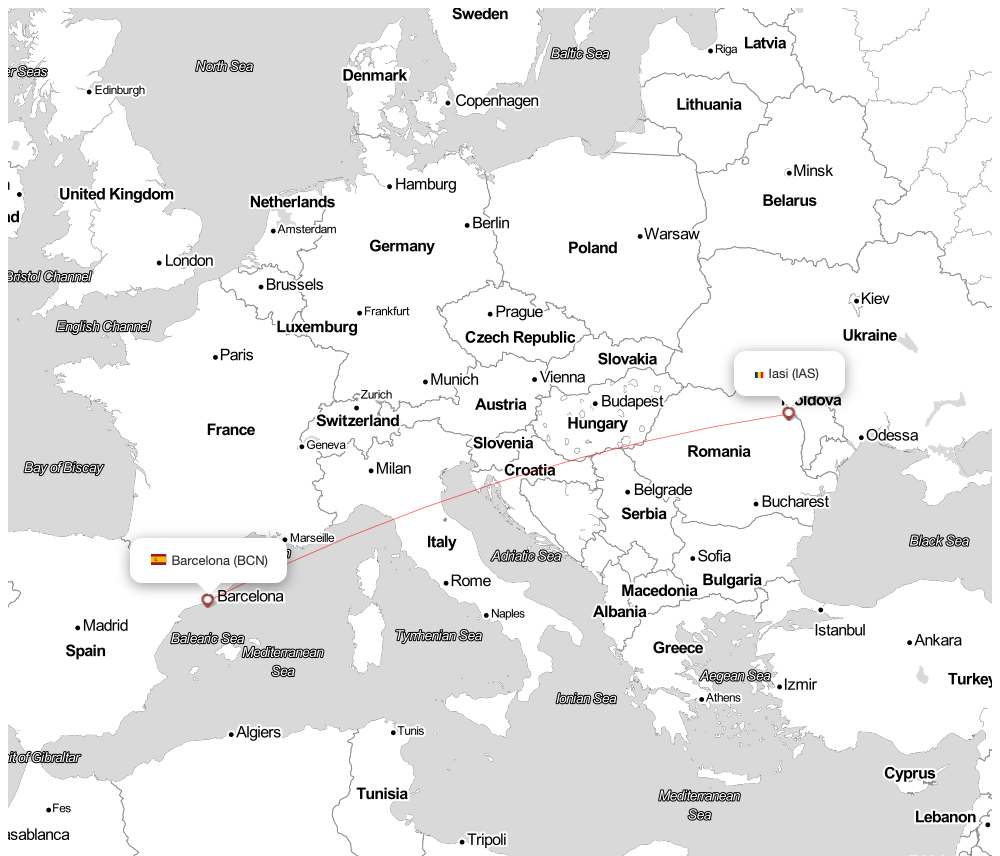 Flight map for BCN-IAS