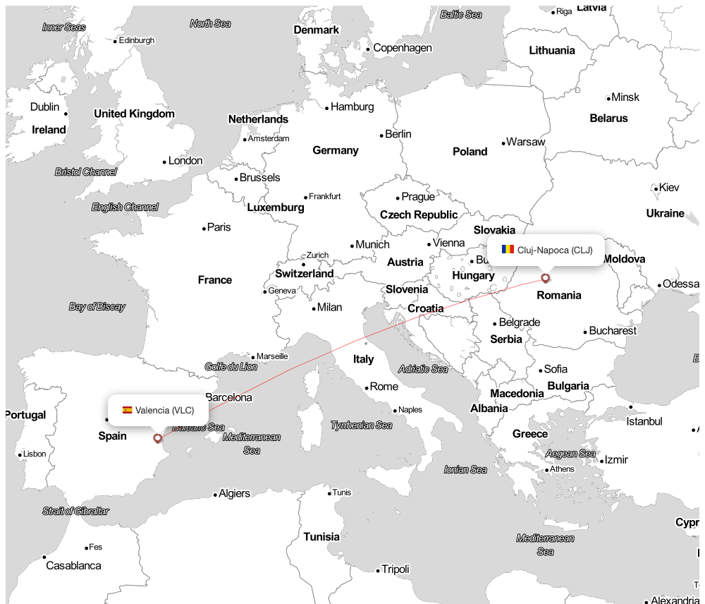 Flight map for CLJ-VLC
