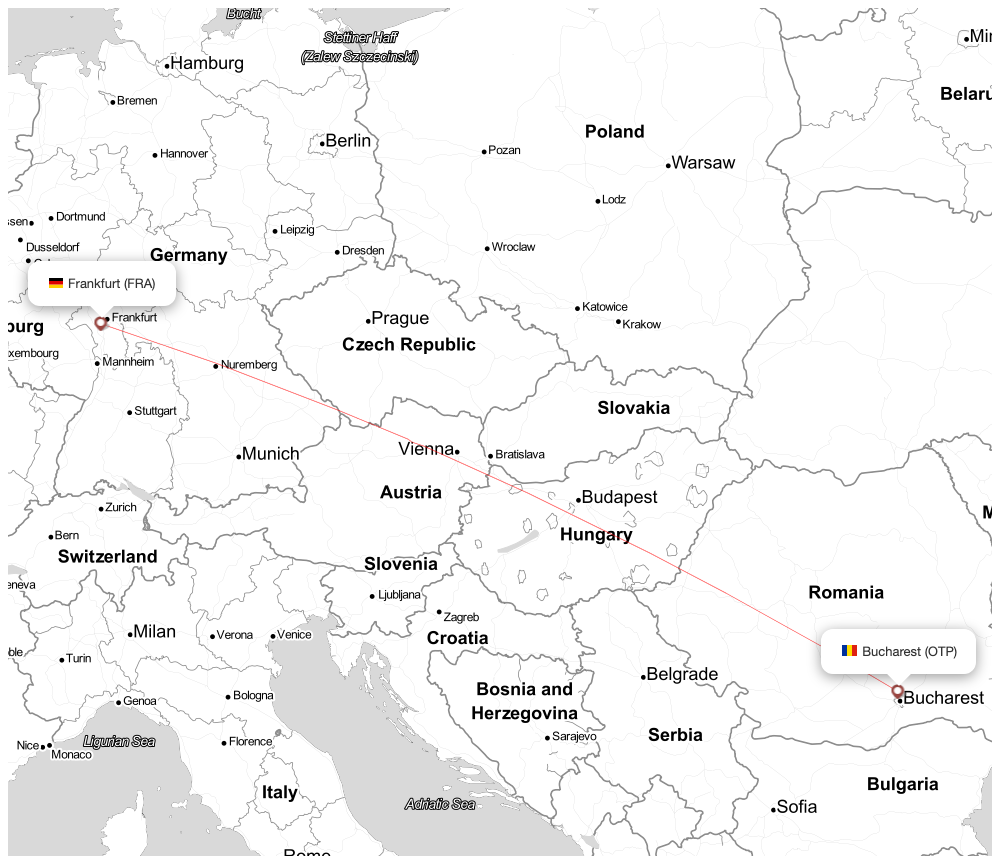 Flight map for FRA-OTP